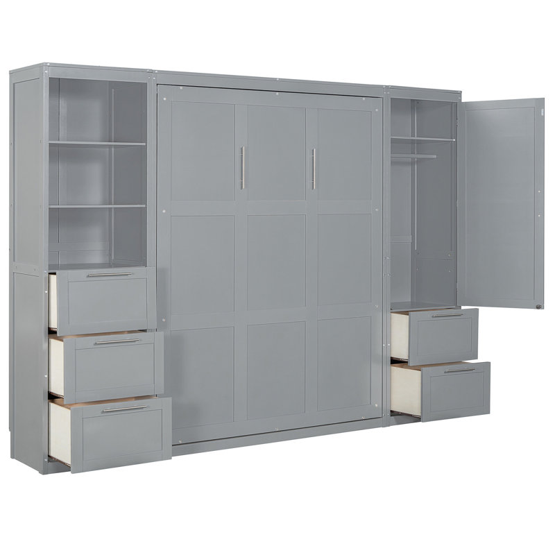 Grand lit gris - Utilisez efficacement l'espace sous le comptoir avec rangement polyvalent pour les tiroirs et les tablettes