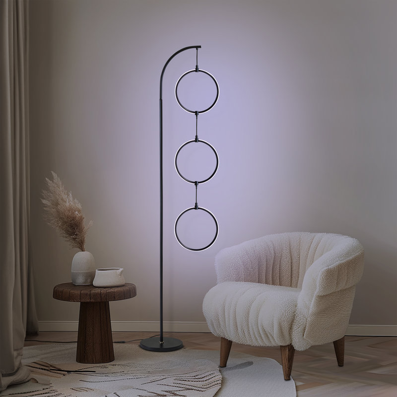 Nova 74" Black Arc LED Floor Lamp with RGB Color Changing Rings