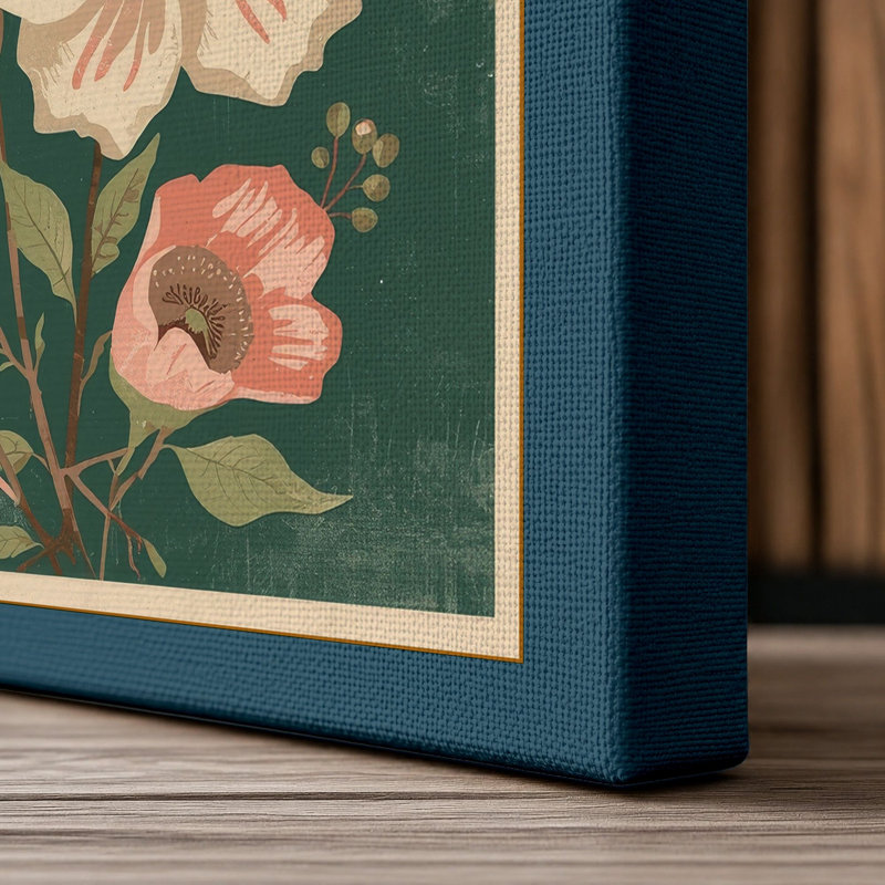 Flowering Botanicals Botanical - Wrapped Canvas, 30x20 - 76.2 x 50.8 cm, Teal Border