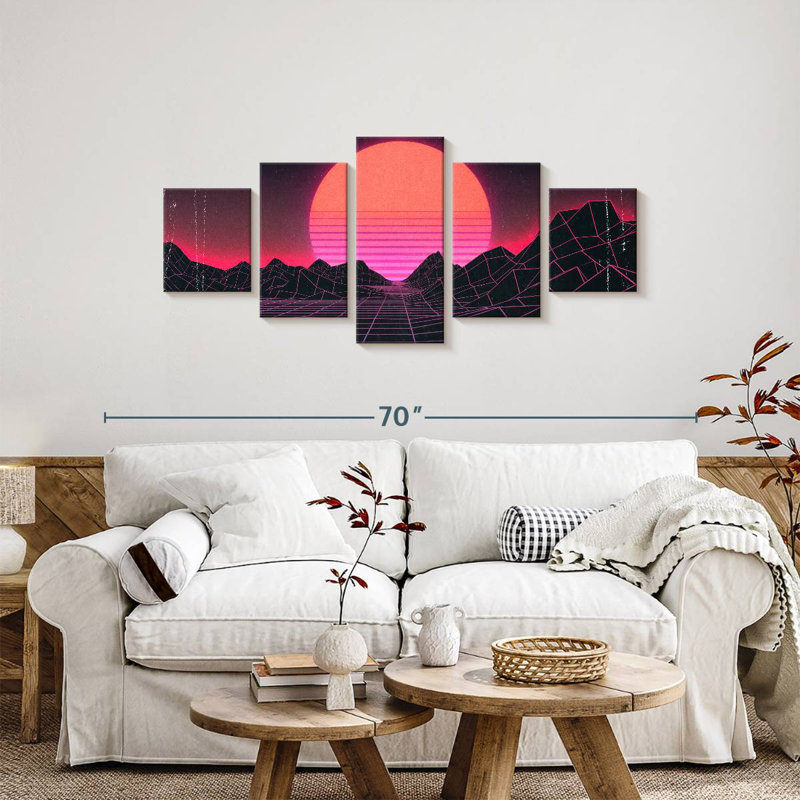Coucher de soleil abstrait, H 24 po x l 55 po