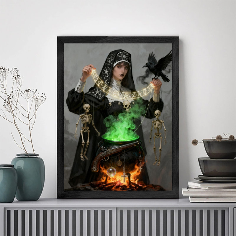 "Alchimiste noir encadré noir", art mural, impressions de style rétro, H 17 po x l 13 po
