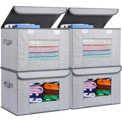 Fabric Foldable Storage Boxes [4-Pack] Large Collapsible Stackable Storage Bins with Lids
