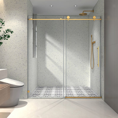 Frameless One Fixed And One Shifted Shower Door,70MM 304 Stainless Steel Large Pulleys With Adjustable Soft Closing Function,With Nano Easy Cleaning,Stick Explosion-Proof Menbrance