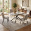 Ensemble de table de salle à manger 5 pièces en pierre frittée rétractable 5 pièces, de conception moderne, avec pieds de table en acier au carbone noir et structure à pieds croisés, plateau de table extensible pour la cuisine, la salle à manger e