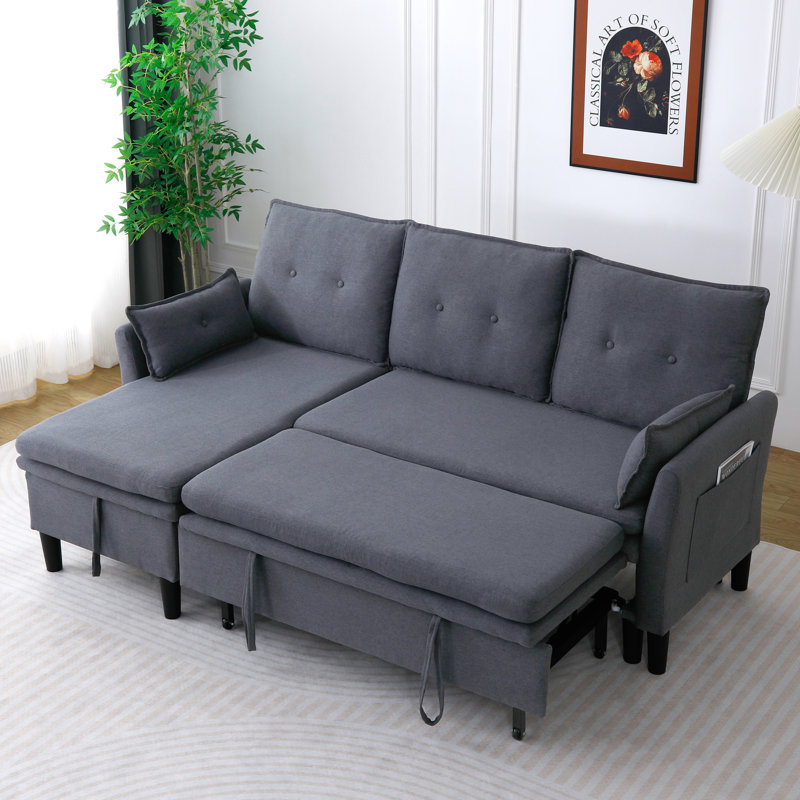 Méridienne modulaire réversible en coton, gris foncé, avec rangement en L pour bureau et appartement