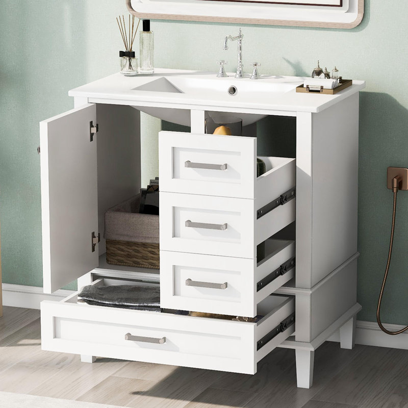 Meuble-lavabo autoportant 30 po, Argent, Blanc