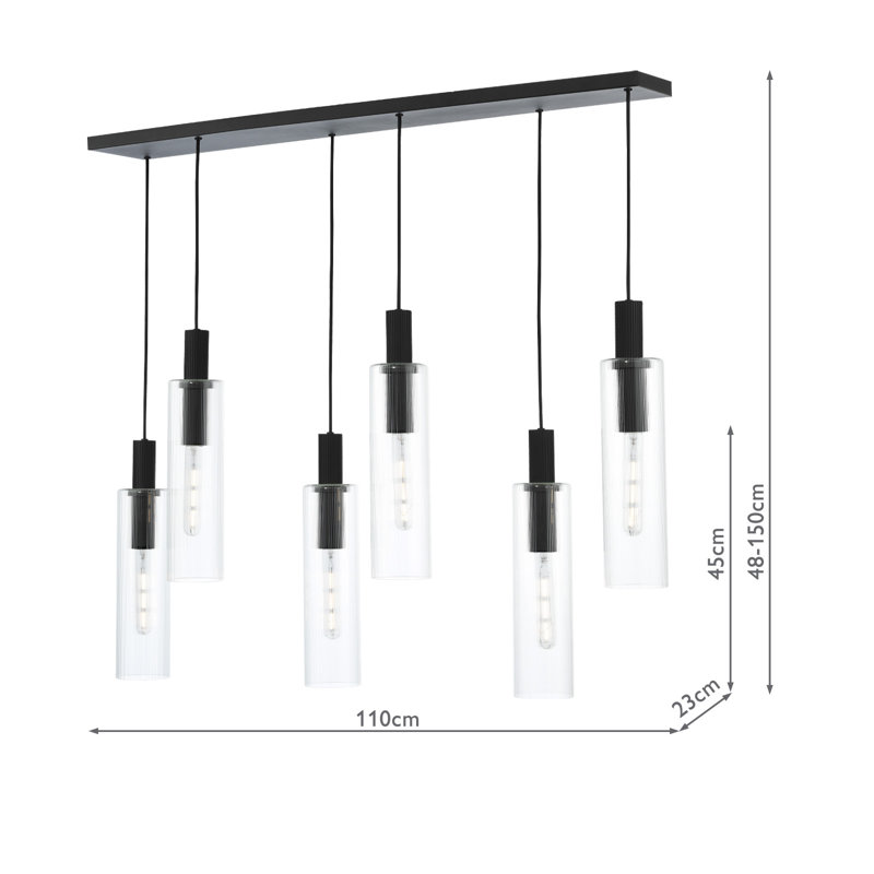 Crumbie 6 - Light Pendant, Satin Black, Clear