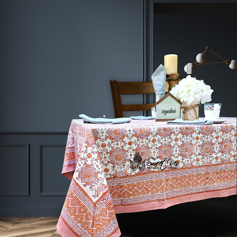 Nappe 100% coton faite à la main, Pêche, 104 po x 70 po