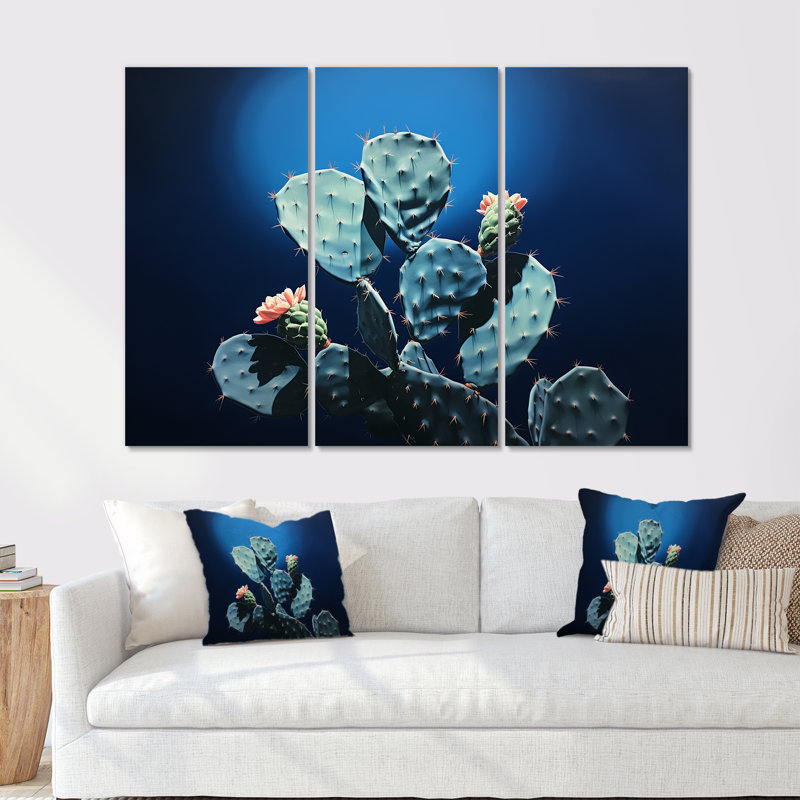 Ensemble de salon Cactus Sapphire Solitude I - Floral Cactus Wall Art, H 40 po x l 60 po x P 1 po