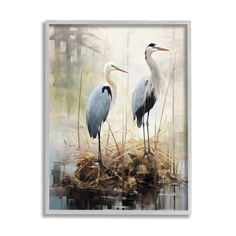 Az-184-Grues encadrées dans un étang naturel, Estampe numérique Farmhouse, H 14 po x l 11 po x P 1,5 po
