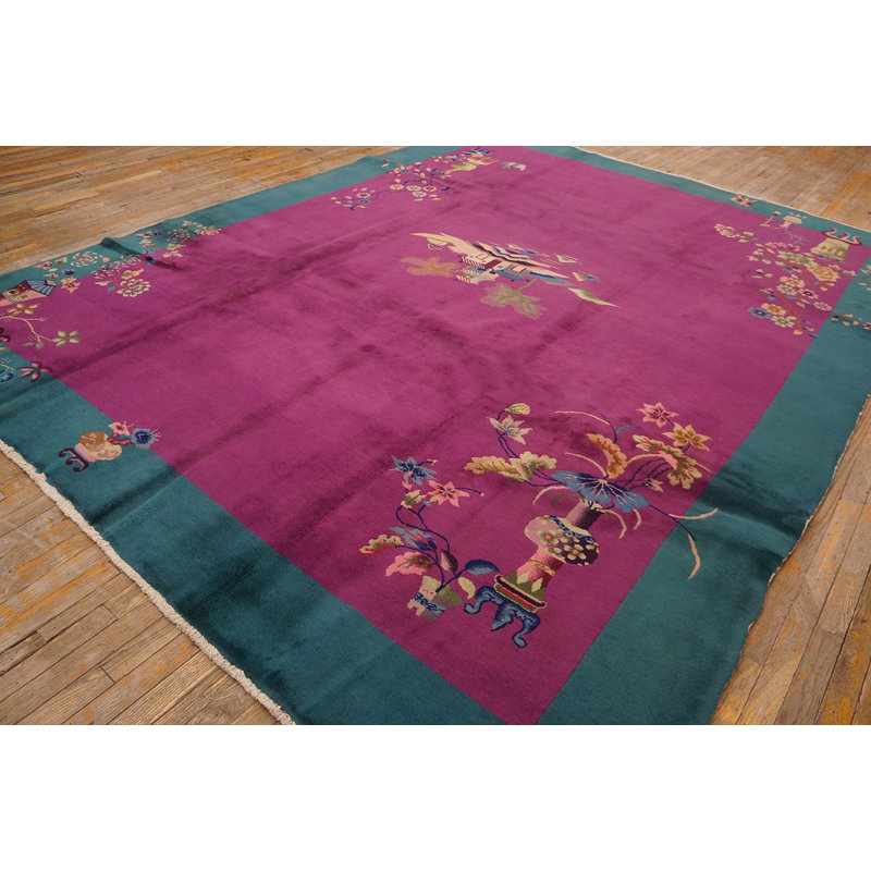 Exciting Fuschia Ground Color wit Colorful Flowery Antique Chinese Deco Rug