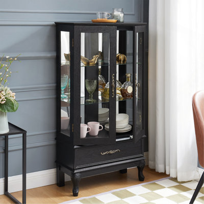 Vitrine lumineuse avec portes vitrées et tablettes réglables Vitrine vitrée 2 portes avec lumières DEL et tiroir pour la décoration intérieure et le rangement