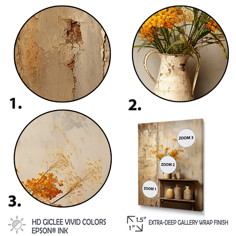 Décoration florale rustique charme poterie I - Boho, H 44 po x l 34 po x P 1,5 po, Cadre simple blanc