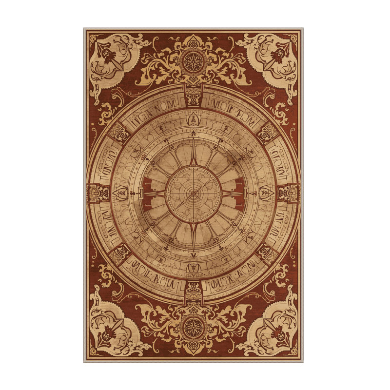 Tapis oriental traditionnel brun Pavni Astrolabe lavable à la machine, 6 X 9