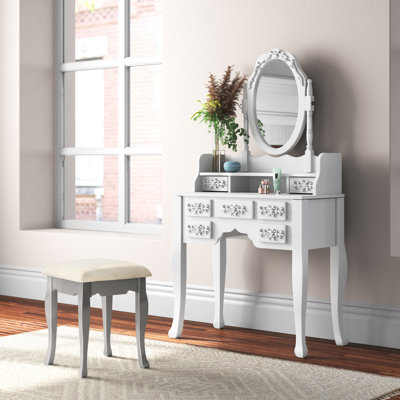 Ensemble de coiffeuse avec tabouret et miroir Tyner