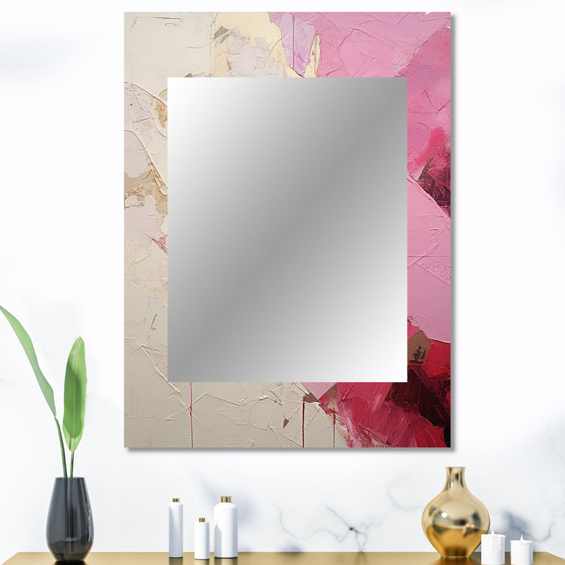 Gold And Pink Minimal Abstract River III - Fuschia Mirror, Traditional Unique Wall Mirror, Printed Metal Art, 40" x 30"