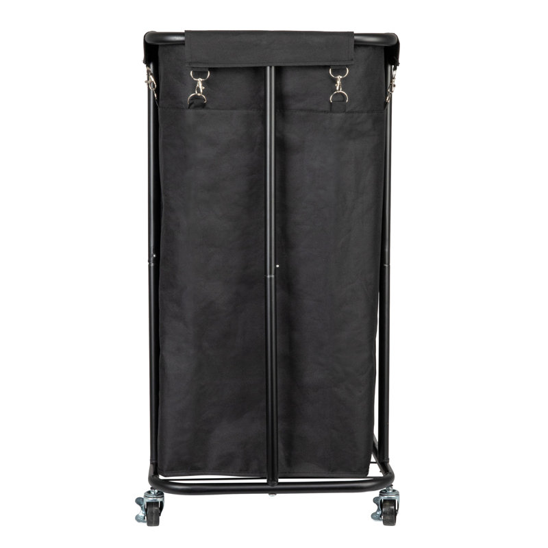 Black Metal 2-Bag Rolling Laundry Sorter with Wheels