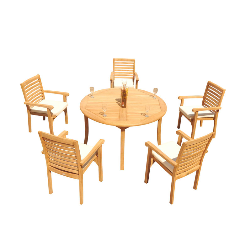 Hari Outdoor Teak Dining Set, 95" x 52" x 31.5", 7