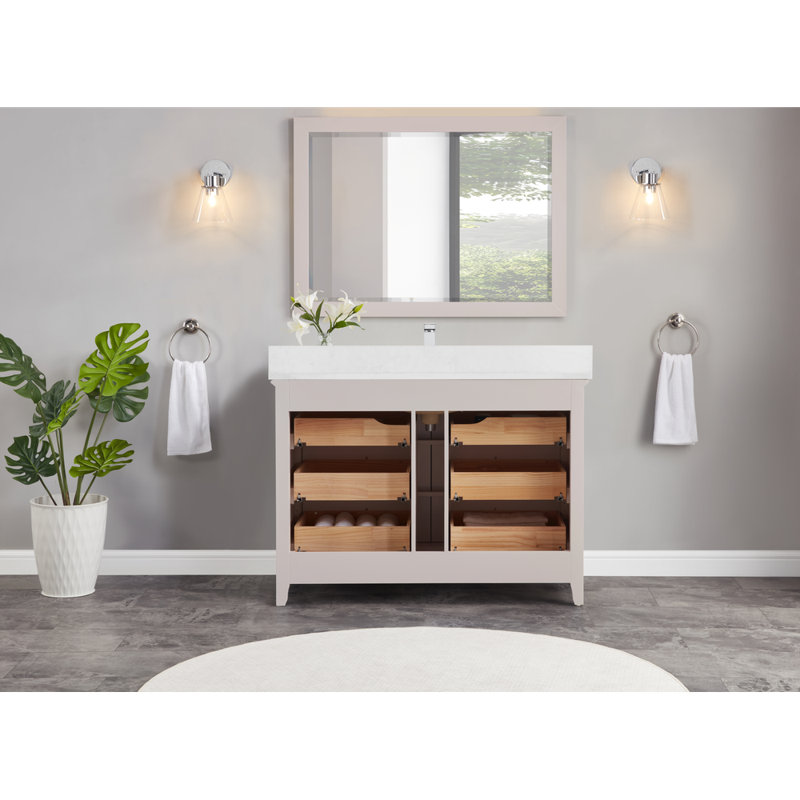 48" Solid Wood Sink Vanity  With 1' Artificial Stone Top, Dreamy White