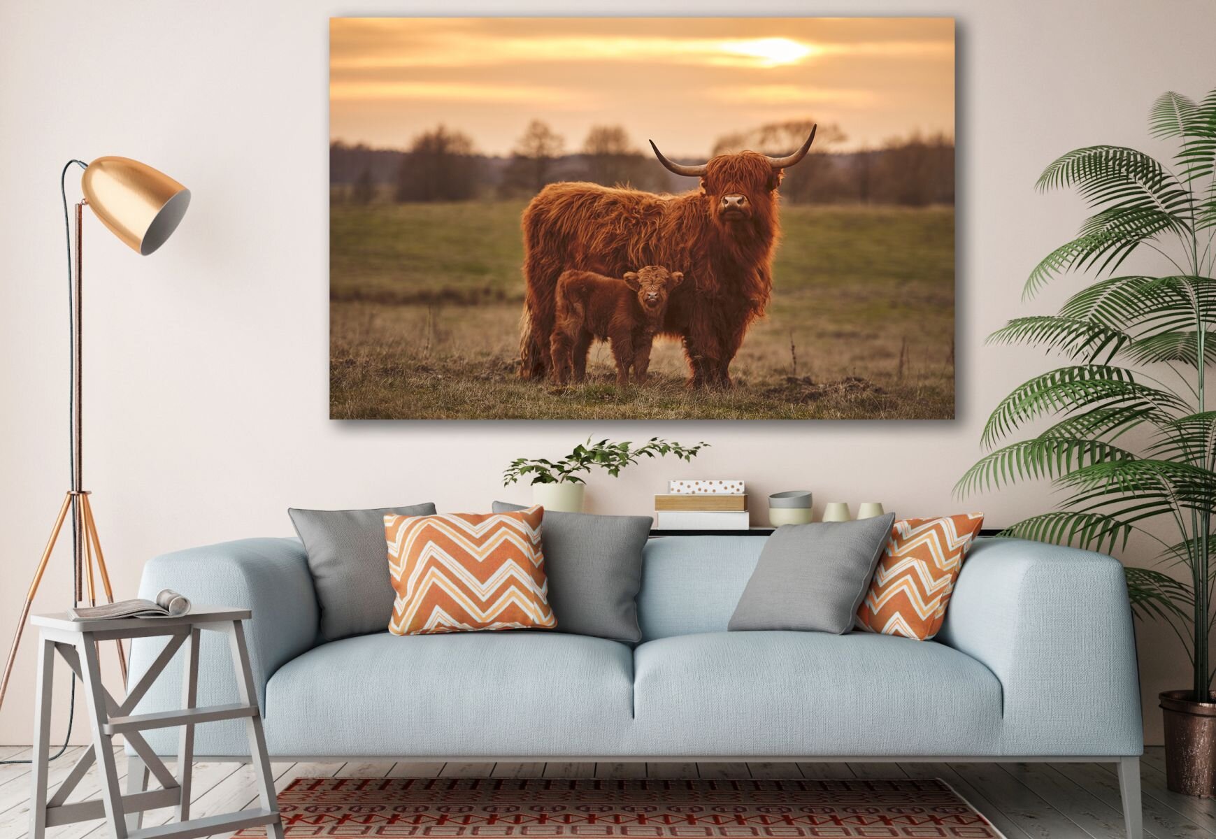 Bless international Highland Cow And Calf Meadow Landscape Nature ...