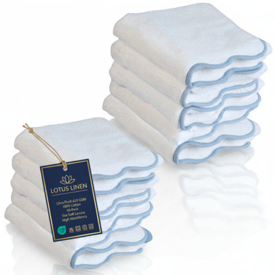 Luxury Cotton - Fluffy, Ultra Soft & Highly Absorbent Wash Cloth (10 Piece Set) - Scallop Piping