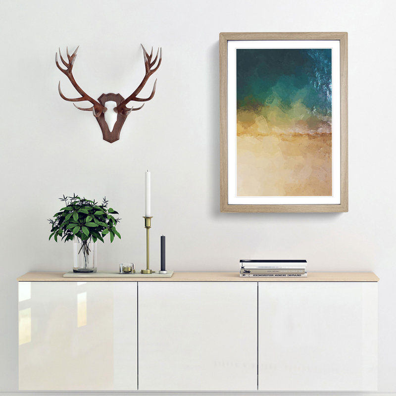 Aerial View of Brighton Beach in Abstract - Picture Frame Graphic Art Print, Oak Framed, 87cm H x 62cm W x 2cm D