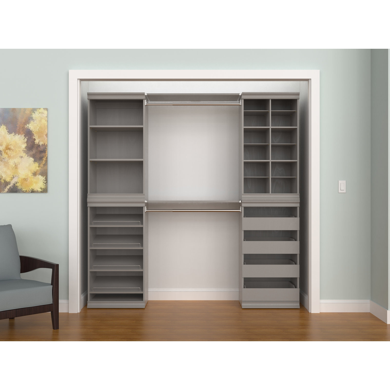 Modular Storage 68.76" W - 78" W Closet System, Taupe