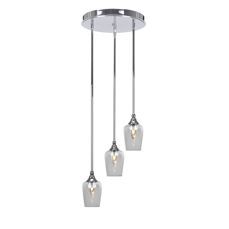 Luminaire suspendu en forme de grappe 3 lumières avec verre à bulles transparent 5 po Empire, Chrome chrome