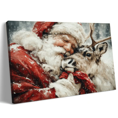 Grand Abiella Père Noël et renne, estampes pour salon, vacances d'hiver, affiche encadrée, photos de Noël rétro, décoration murale, 32 po x 48 po