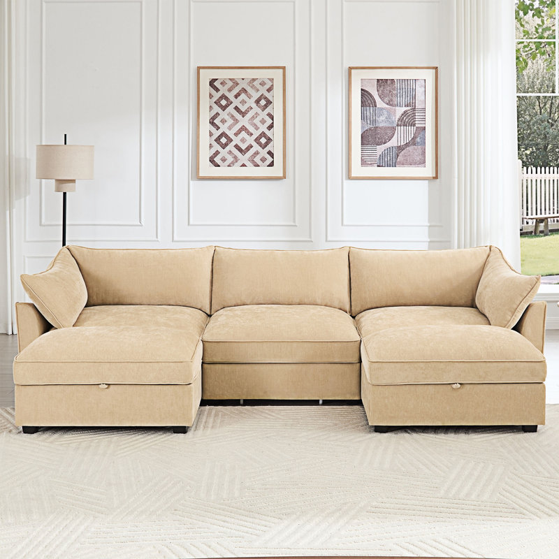 Canapé en U avec repose-pieds mobile, H 31,41 po x l 112,61 po x P 34,21 po, 3, Chenille blé