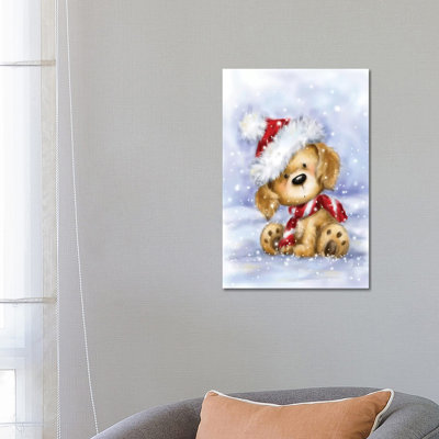 Dog With Santa's Hat I by MAKIKO - Wrapped Canvas Print
