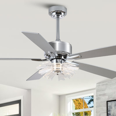 52" 6-Speed Dimmable LED Ceiling Fan with Light and Remote Control, 3 Color Lights, Reversible DC Motor, Double-Sided Wood Blades, 4"/10" Downrods