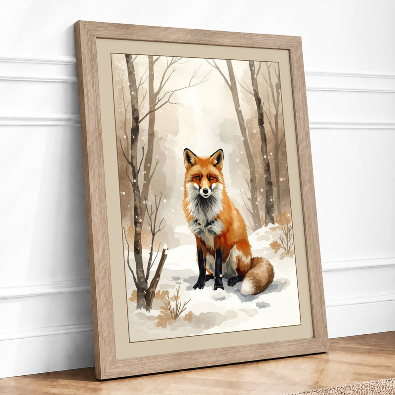 Fox in Winter Scandinavian - Framed Print, Oak, A4 - 29.7 x 21.0 cm