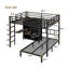 Lit superposé double au-dessus d'un lit simple en métal avec bureau pliant, garde-robe avec DEL, économie d'espace / réduction du bruit, noir