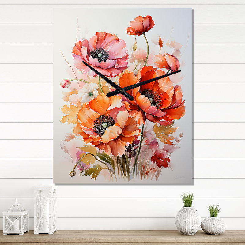 Horloge murale moderne Ahniyla - Coquelicots, Grand