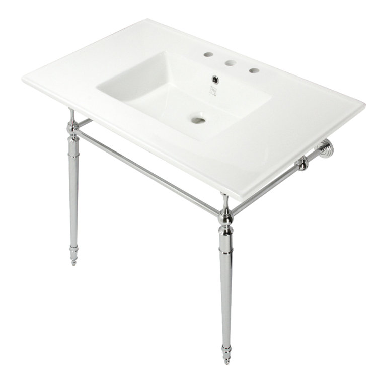 Edwardian Ceramic Rectangular Console Bathroom Sink with Overflow