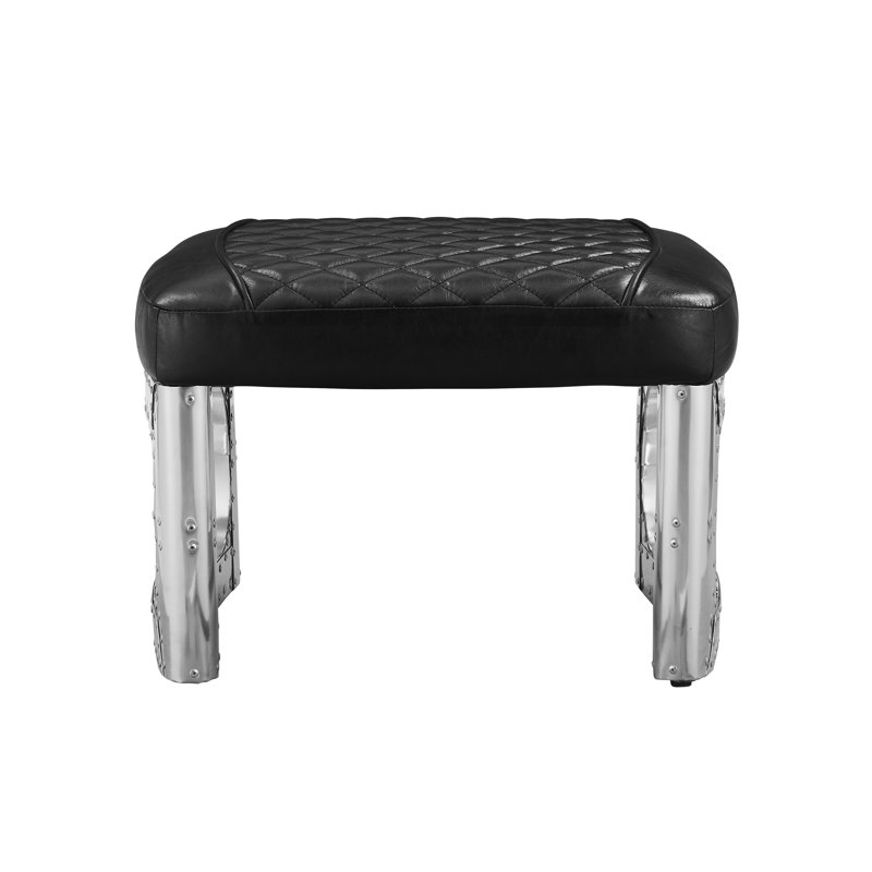 22.44'' Genuine Leather Rectangle  Ottoman&Pouf with nailhead trim, Black