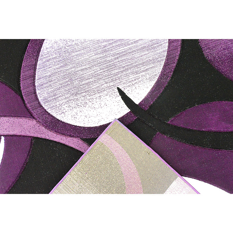 Tapis mauve / noir à motifs abstraits Mccampbell, Rectangle 2 pi 7 po x 4 pi