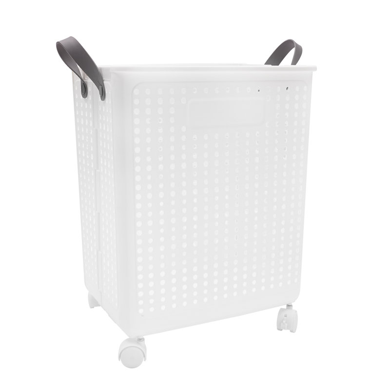 Plastic Rolling Laundry Hamper with Handles, Grey, 19.7" H x 14.8" W x 12.2" D