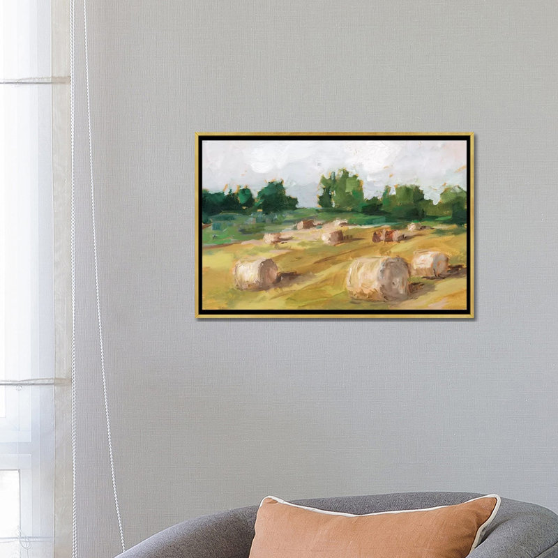 "Hay Field I" par Ethan Harper, reproduction d’art, H 18 po x l 26 po x P 1,5 po, Toile encadrée d'or, Pas de tapis