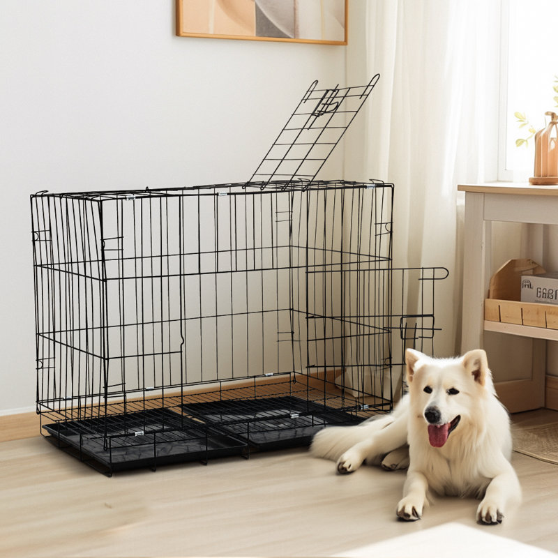 Warsaw Plastic Tray Iron Pet Cage with 2 Doors, Medium (60cm H x 70"cm W x 50cm D)