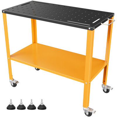 Table de soudage portable 36 po x 18 po, établi de soudage en acier de 1 200 lb pour garage ou atelier à domicile, 4 roulettes verrouillables, trous de 5/8 po