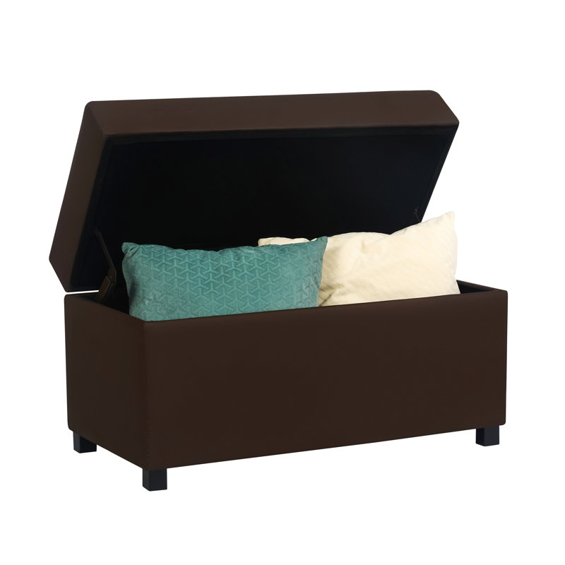 31 Inches Pu Faux Leather Storage Ottoman Bench, Dark Brown