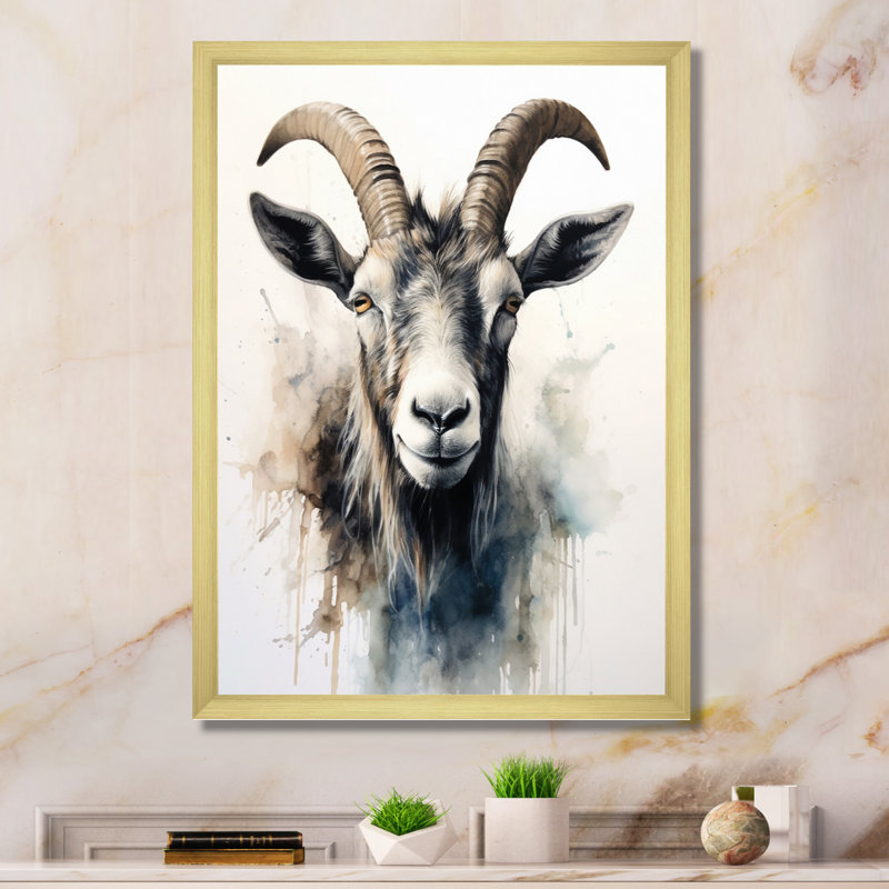 Goat Grazers - animaux, art mural sur toile, H 20 po x l 12 po x P 1 po, Cadre doré à une seule photo
