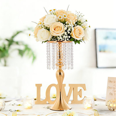 Elegant Gold Crystal Flower Stand Centerpiece Vase – Luxury Tall Metal Table Decor, Rust-Resistant – For Wedding, Party, Anniversary, Reception, Birthday, Home Decoration, 2PCS