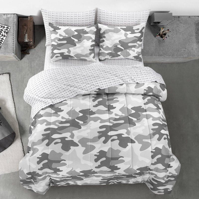 Ensemble d'édredon en microfibre blanc / gris, Édredon simple TG et 4 pièces supplémentaires