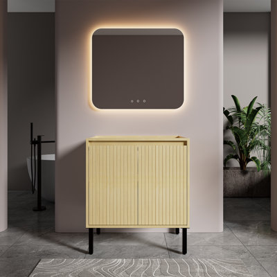 Freestanding Single Bathroom Vanity Cabinet Only with Fluted Doors & Metal Legs (Sink Not Included)