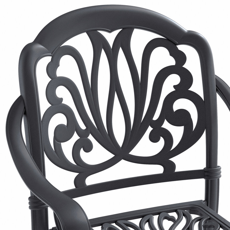 Chaise de patio en aluminium coulé 6 pièces avec cadre noir et coussins bruns, 6