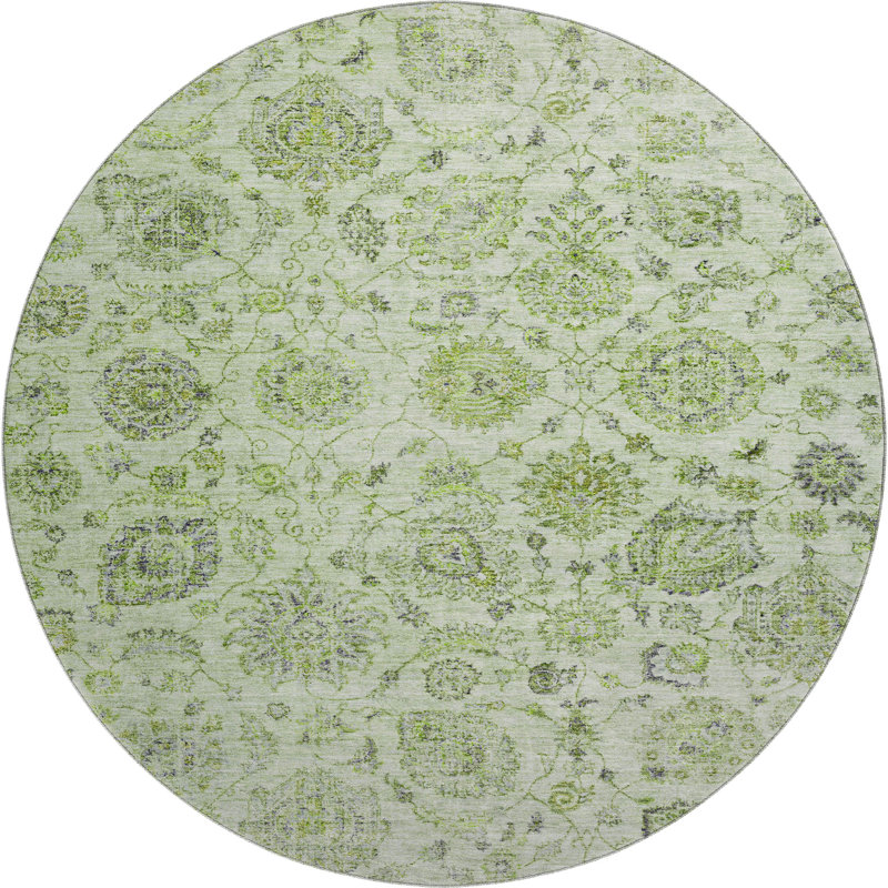 Premium Machine Washable Ashington AMF1833 Damask Rug, Round 8'