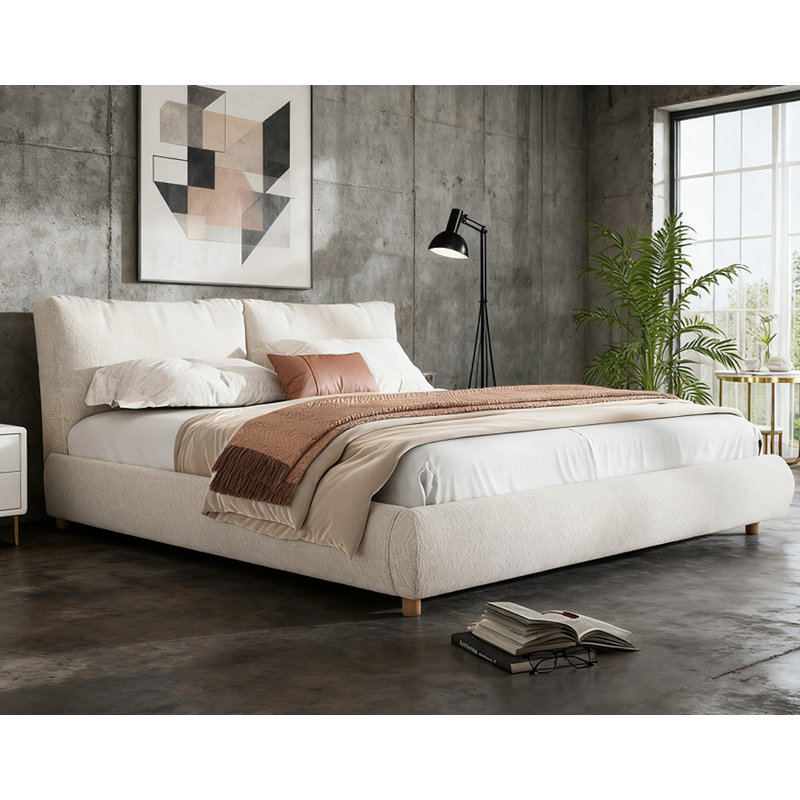 Upholstered Platform Bed With Two Removable Pillow Headboard, Queen